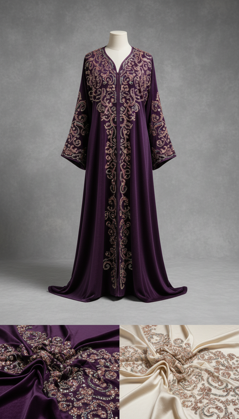 Amethyst Velvet Crystal Embroidered Abaya