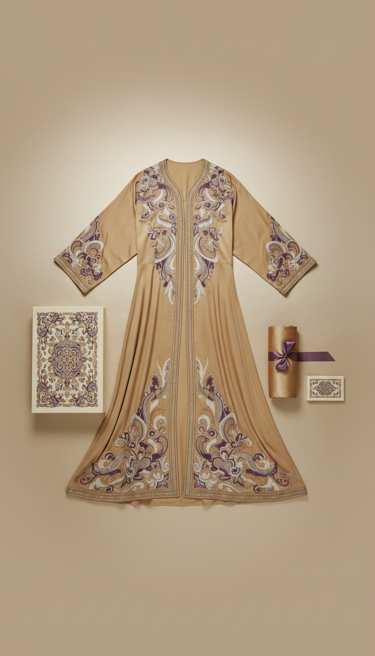 Antique Gold Abaya With Signature Artisan Embroidery