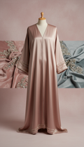 Rose Gold Silk Pearl-Trimmed Abaya