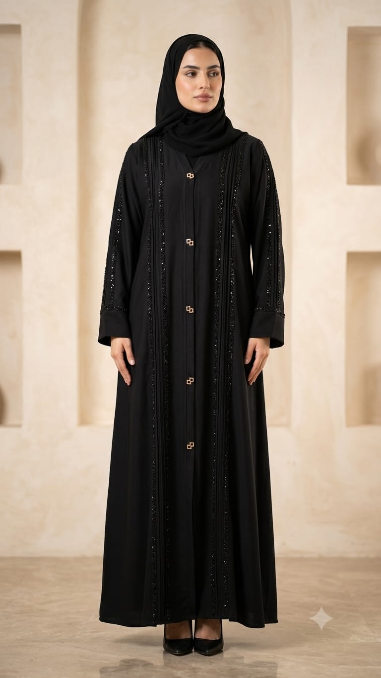 Handwork Front Open Dubai Fabric Abaya with Hijab