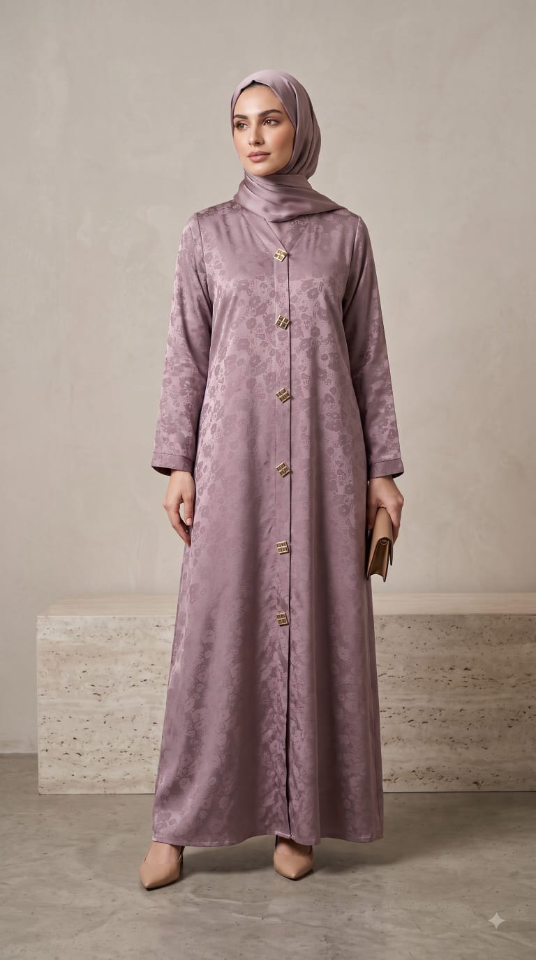 Dusty Rose Jacquard Printed Abaya
