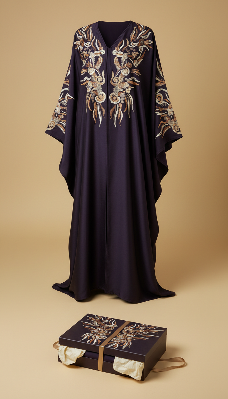 Imperial Plum Silk Embroidered Abaya