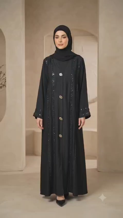 Handwork Front Open Dubai Fabric Abaya with Hijab