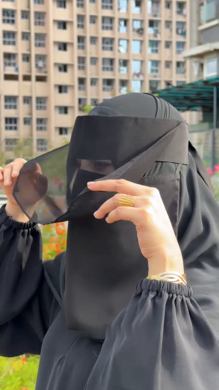 Premium Soudi Black Double-Layer Niqab (Naqab)