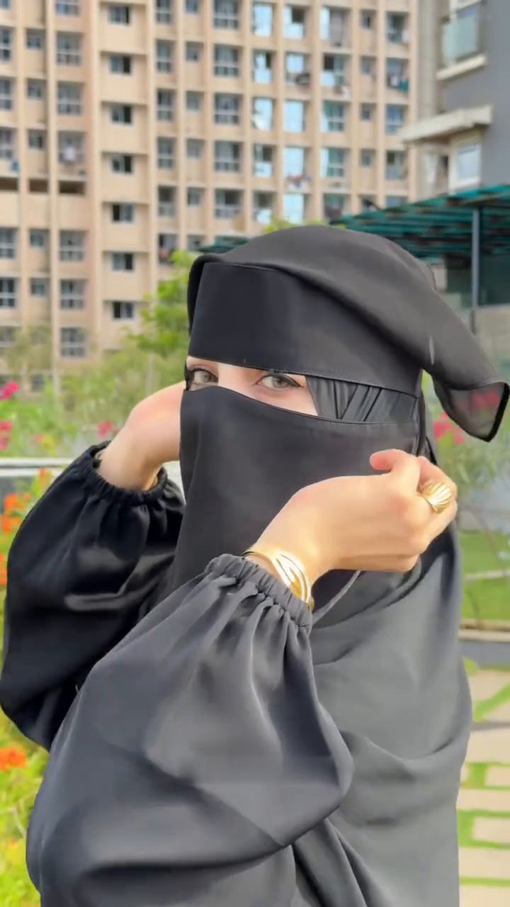 Premium Soudi Black Double-Layer Niqab (Naqab)