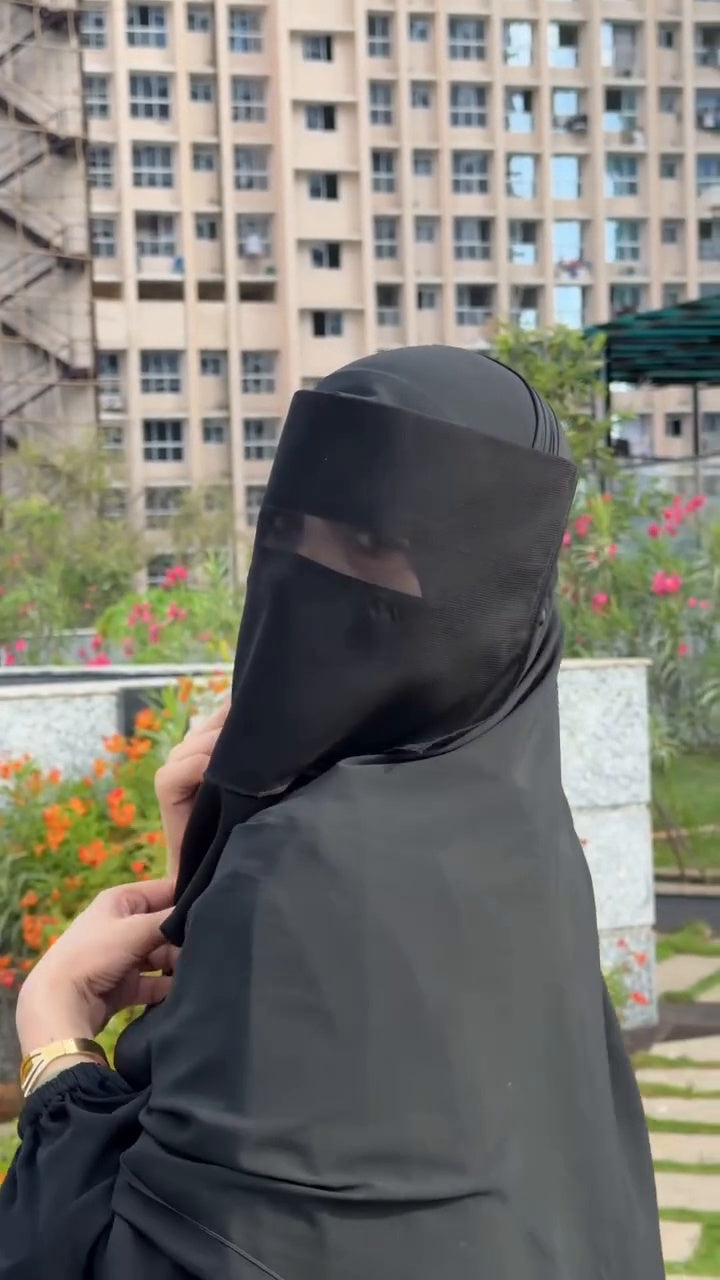 Premium Soudi Black Double-Layer Niqab (Naqab)